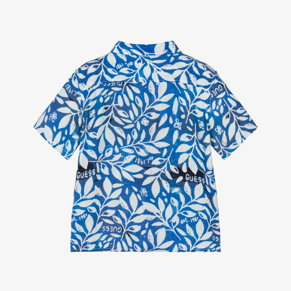 Guess-Boys Blue & White Botanical Print Shirt | Childrensalon