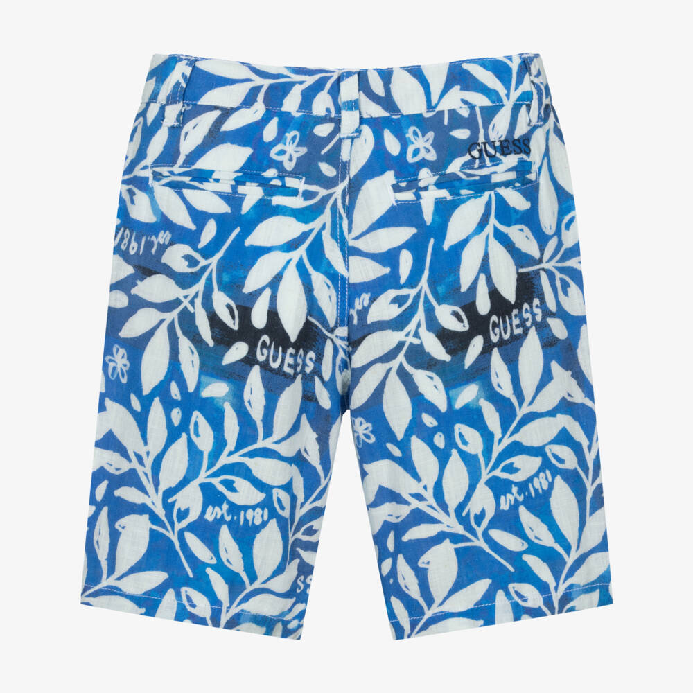 Guess-Boys Blue & White Botanical Print Shorts | Childrensalon