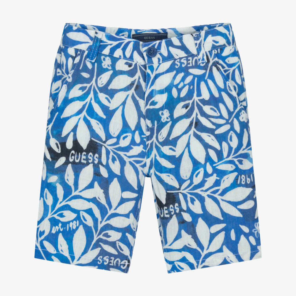 Guess-Boys Blue & White Botanical Print Shorts | Childrensalon