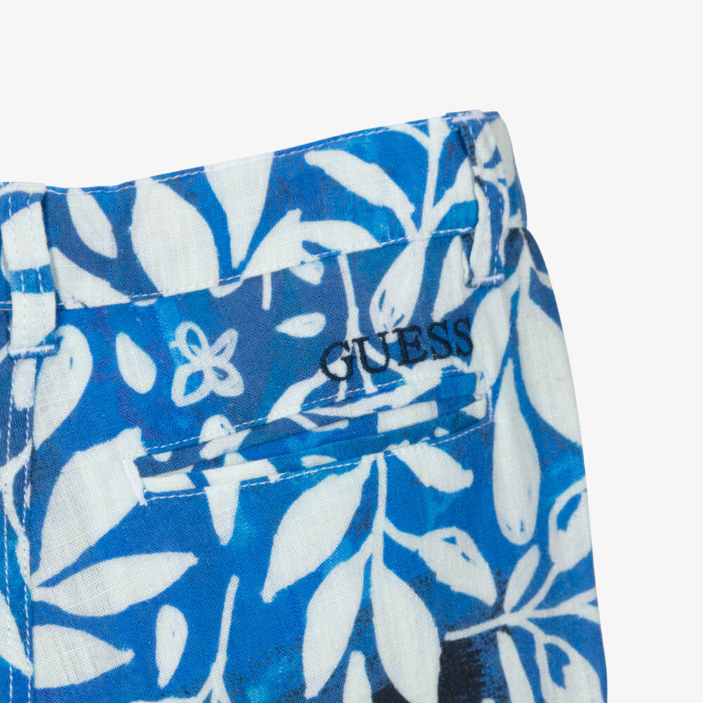 Guess-Boys Blue & White Botanical Print Shorts | Childrensalon