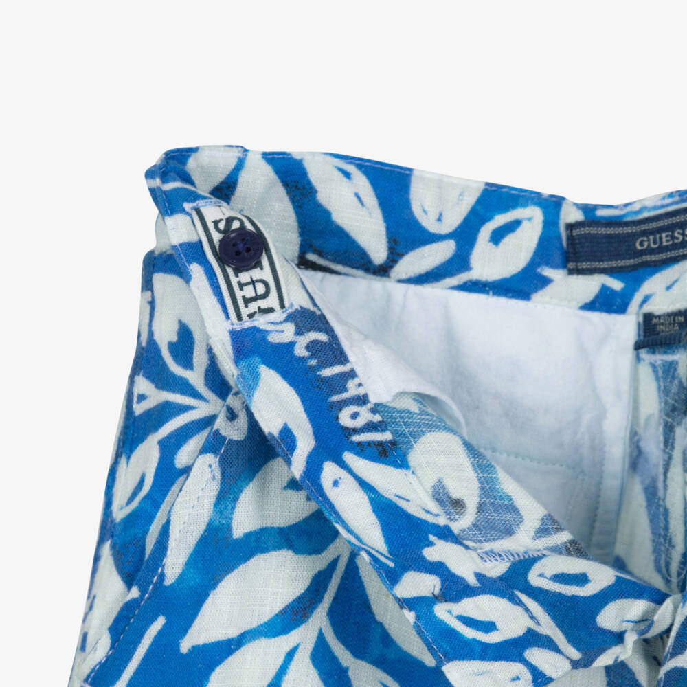 Guess-Boys Blue & White Botanical Print Shorts | Childrensalon
