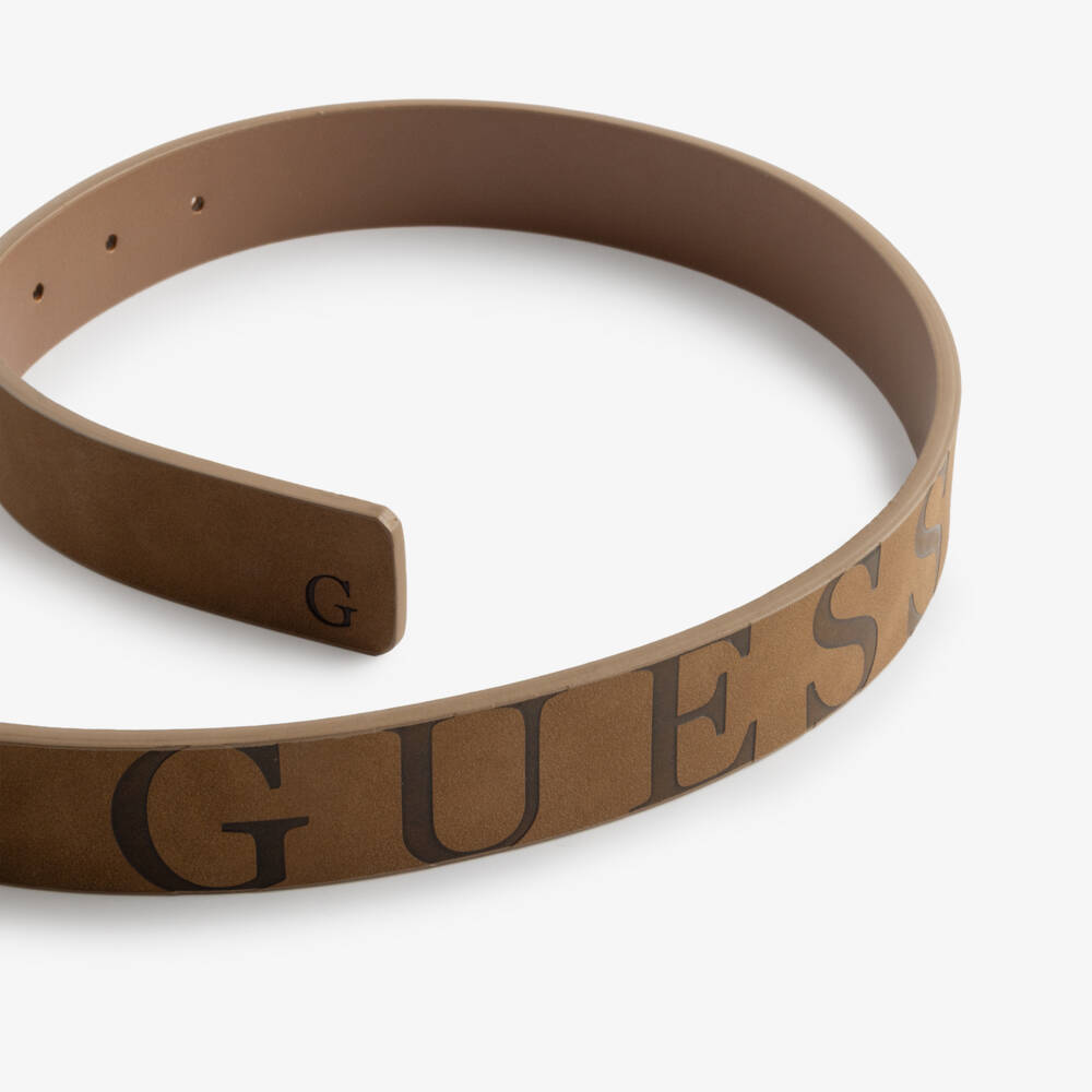 Guess-Boys Brown Faux Leather Belt with Logo Print | Childrensalon