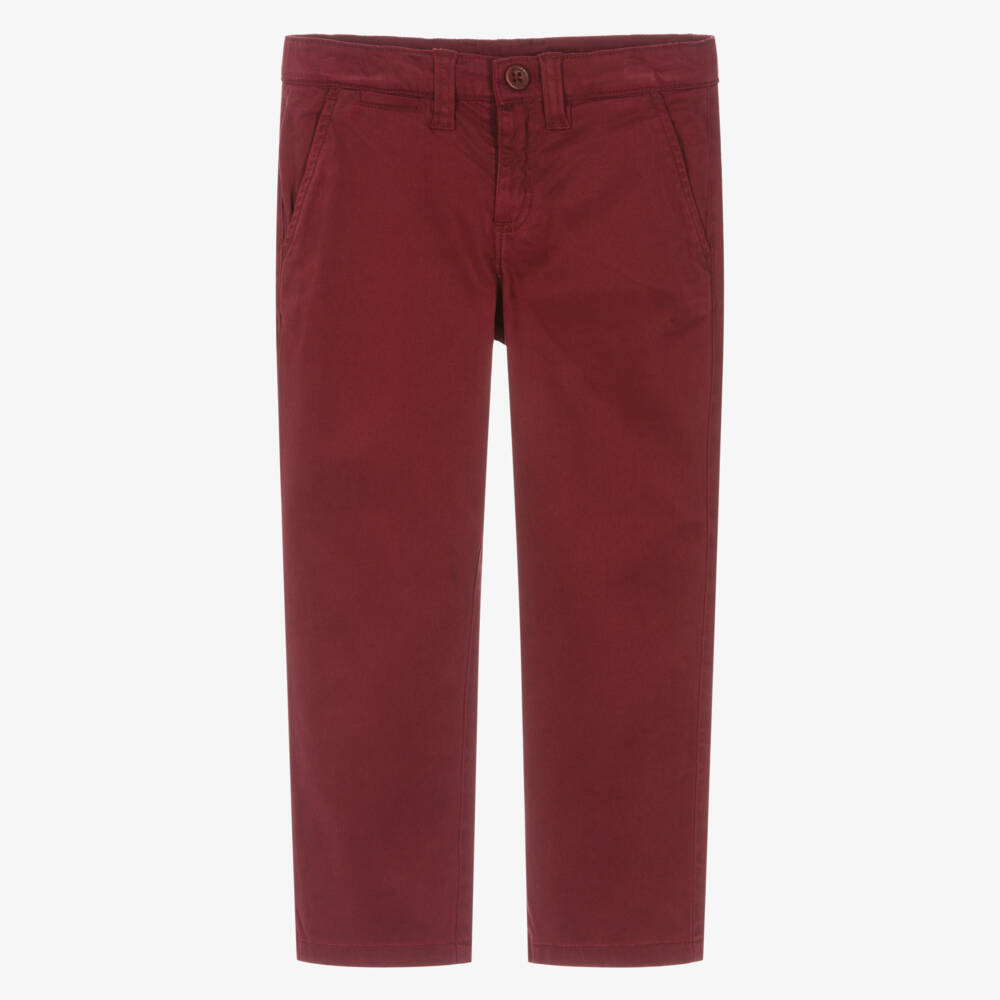 Guess-Boys Burgundy Red Chinos with Embroidered Logo | Childrensalon