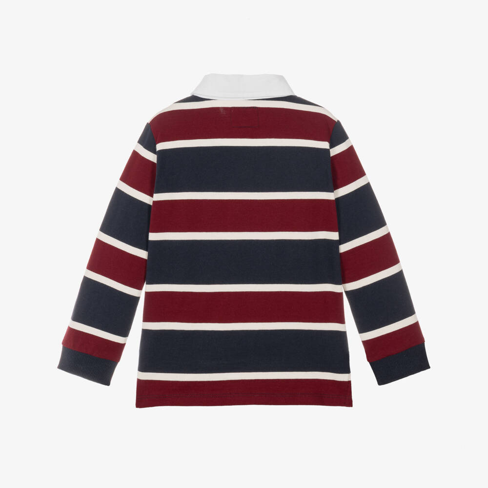 Guess-Boys Burgundy Striped Cotton Long Sleeve Polo Shirt | Childrensalon