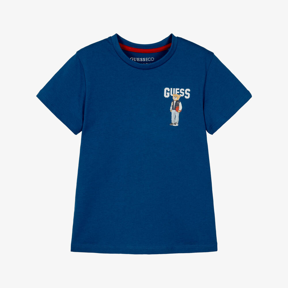 Guess-Boys Cobalt Blue Cotton Teddy T-Shirt | Childrensalon