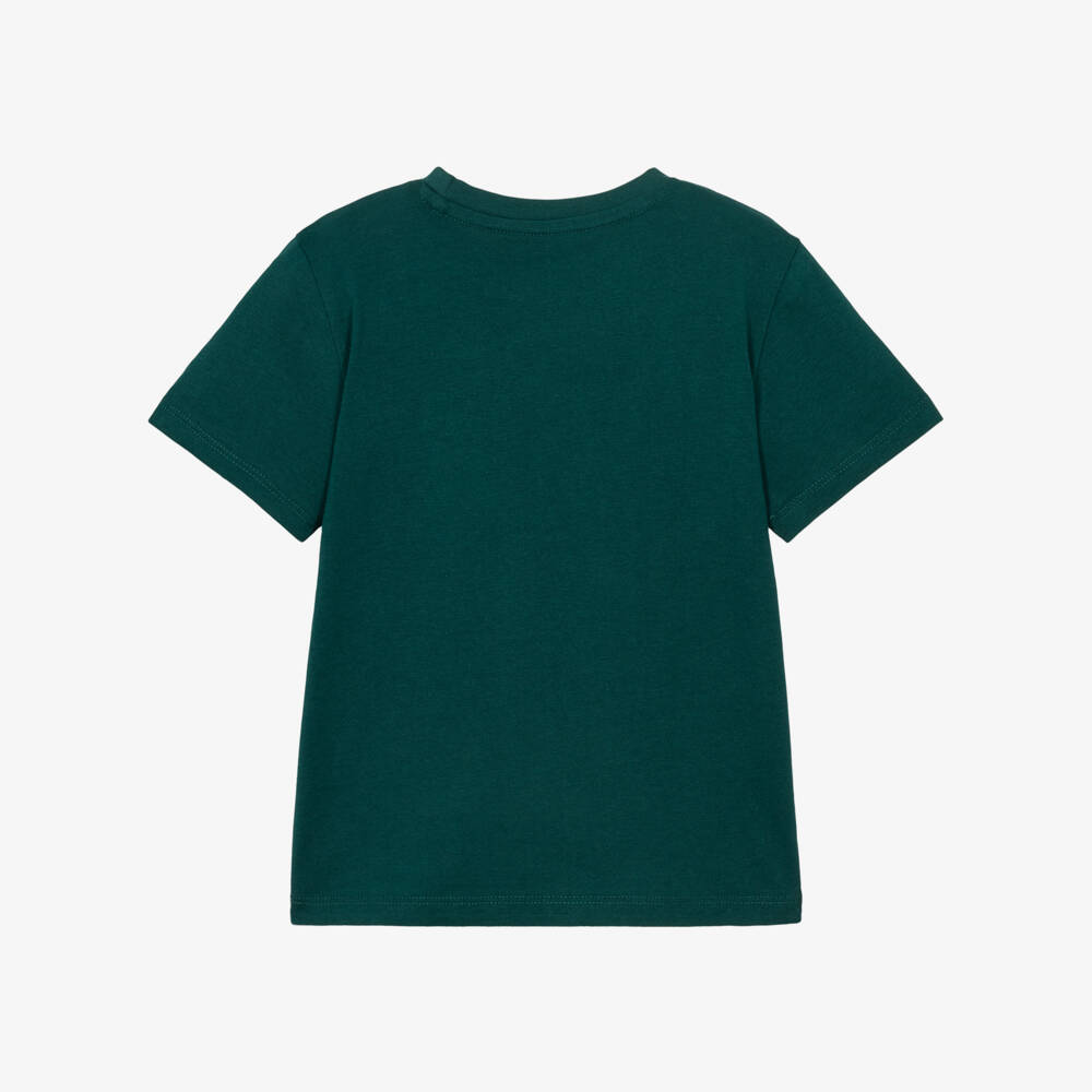 Guess-Boys Dark Green Cotton T-Shirt with Teddy Logo | Childrensalon