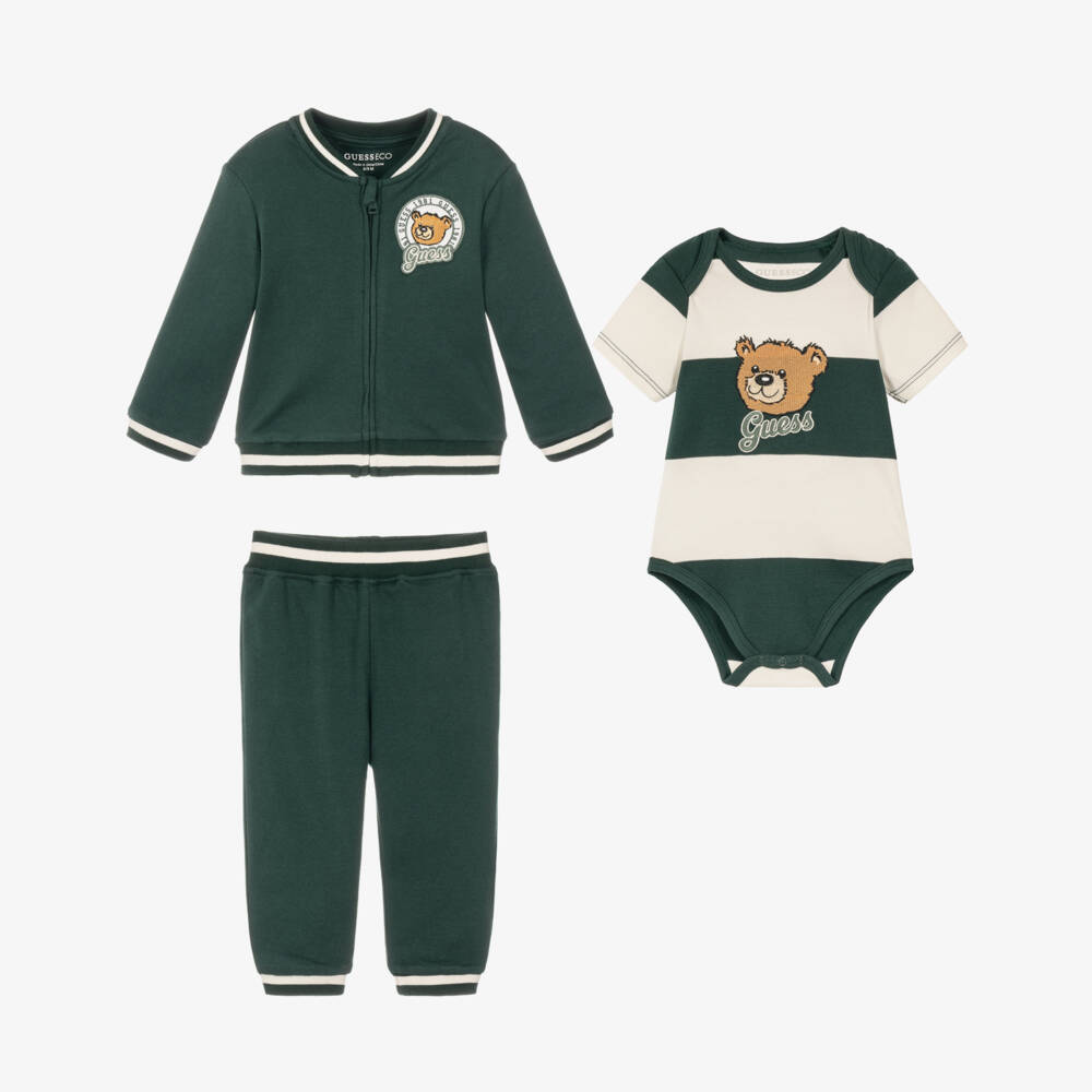 Guess-Boys Dark Green Cotton Teddy Tracksuit Set | Childrensalon