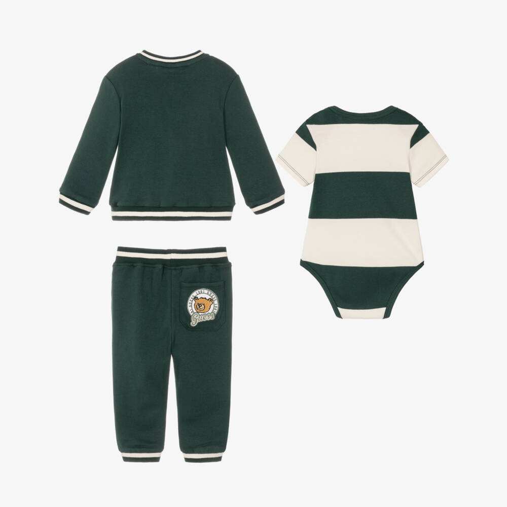 Guess-Boys Dark Green Cotton Teddy Tracksuit Set | Childrensalon