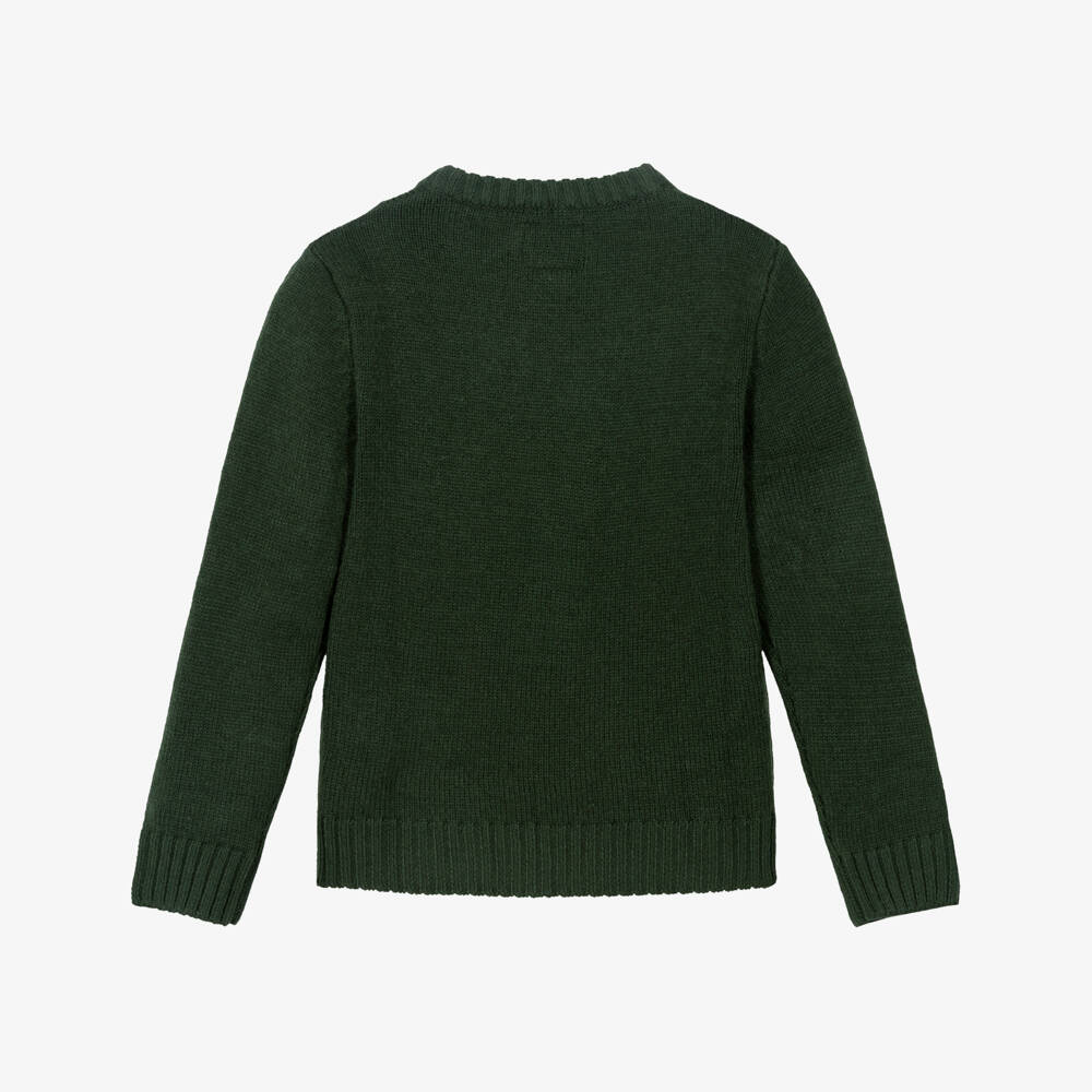 Guess-Boys Dark Green Knitted Sweater with Embroidered Logo | Childrensalon