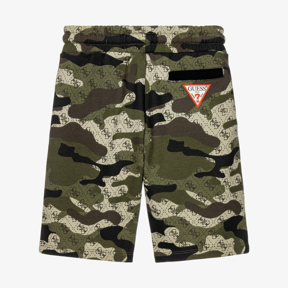 Guess-Boys Green Camo Shorts with 4g Logo Pattern | Childrensalon