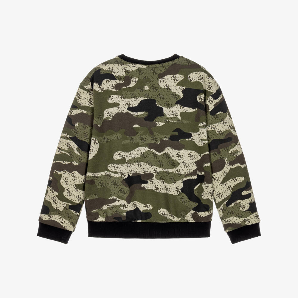 Guess-Boys Green Camo Sweatshirt with 4g Logo Pattern | Childrensalon