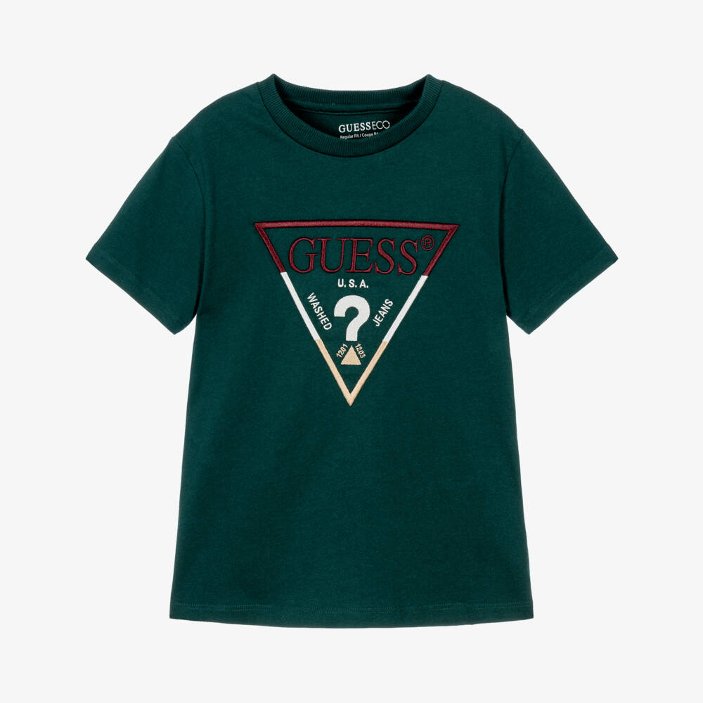 Guess-Boys Green Cotton Triangle Logo T-Shirt | Childrensalon