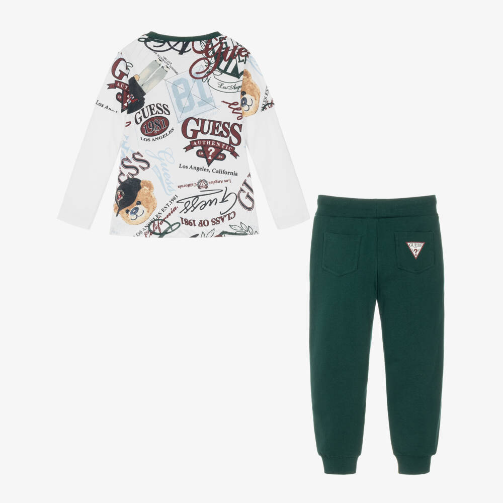 Guess-Boys Green Cotton Trouser Set with Logo Graphics | Childrensalon