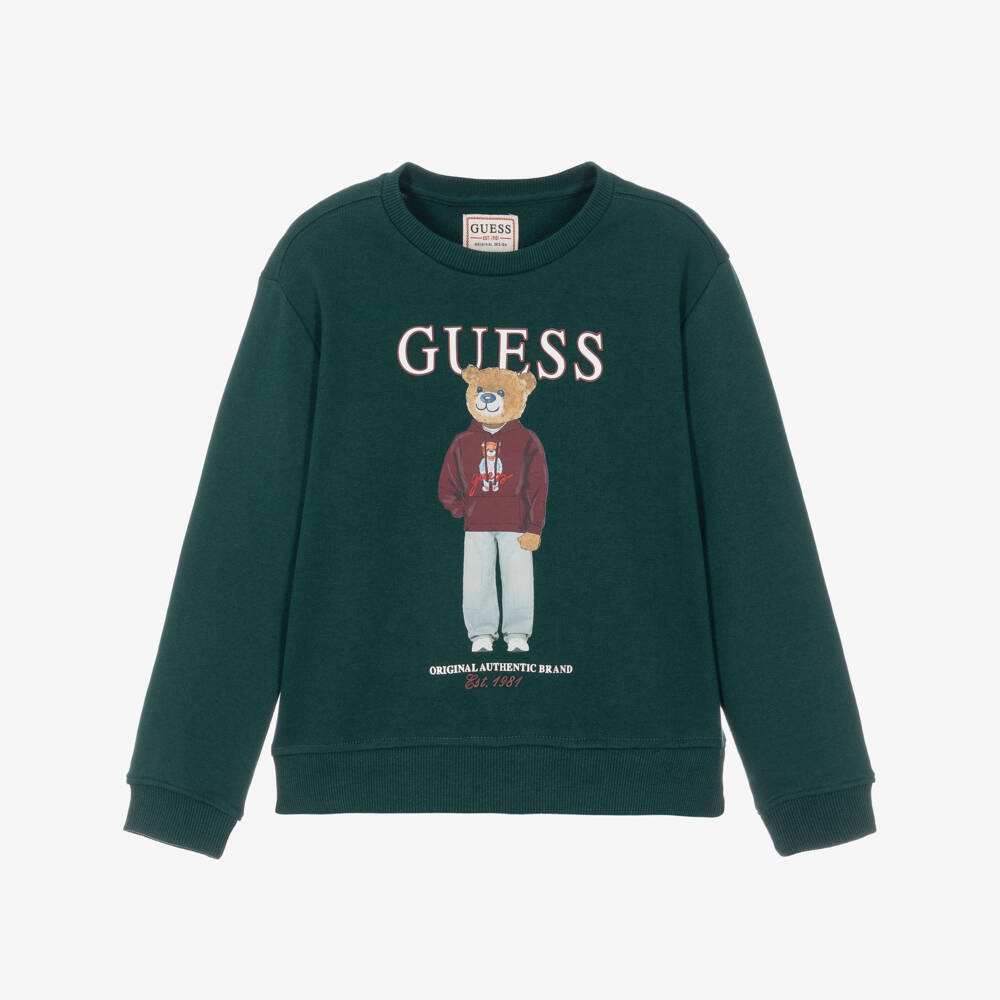 Guess-Boys Green Sweatshirt with Varsity Bear Print | Childrensalon