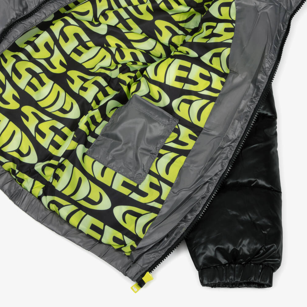 Guess-Boys Grey & Black Zip-Up Puffer Jacket | Childrensalon