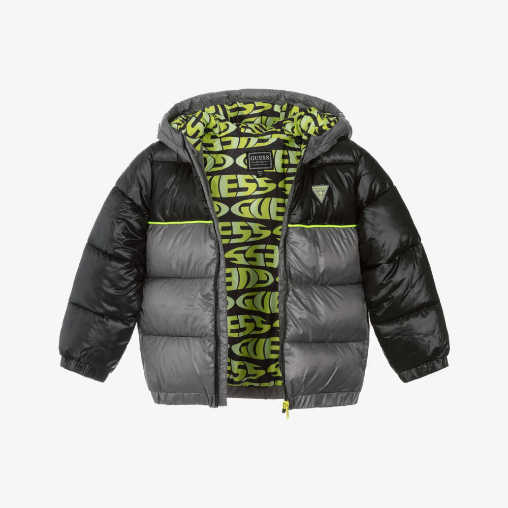 Guess-Boys Grey & Black Zip-Up Puffer Jacket | Childrensalon