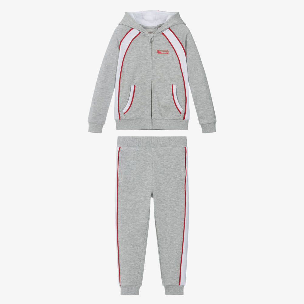 Guess-Boys Grey Marl Cotton Tracksuit with White & Red Trim | Childrensalon