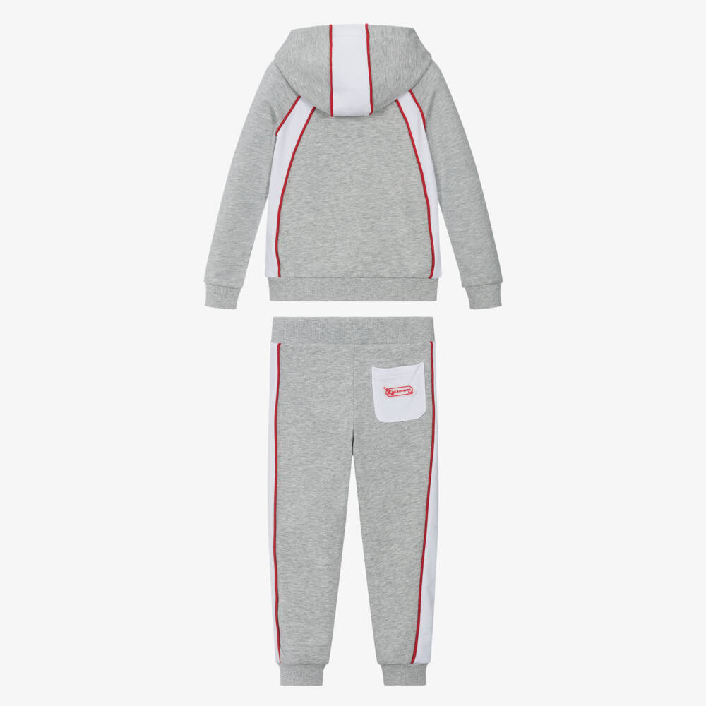 Guess-Boys Grey Marl Cotton Tracksuit with White & Red Trim | Childrensalon