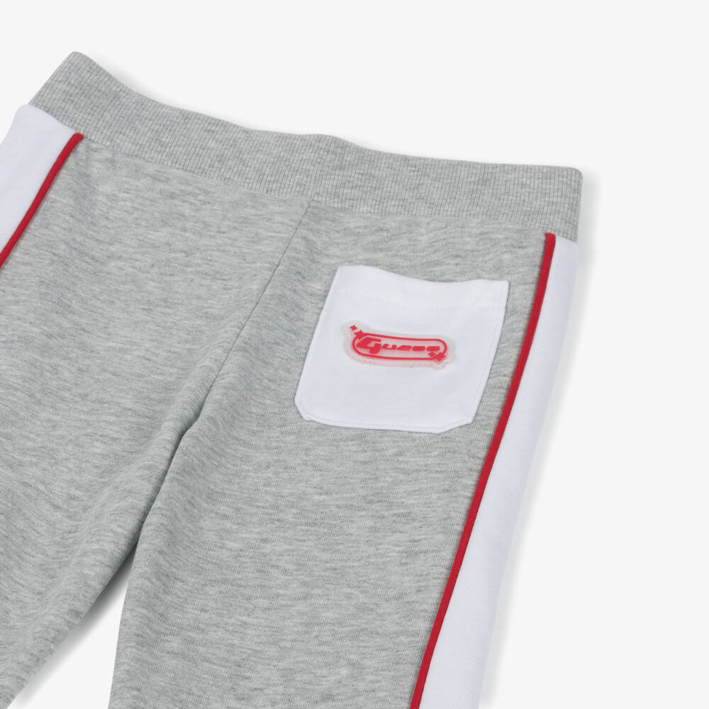 Guess-Boys Grey Marl Cotton Tracksuit with White & Red Trim | Childrensalon