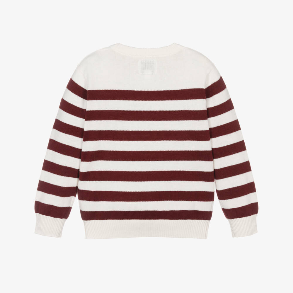 Guess-Boys Ivory & Burgundy Red Stripe Cotton Sweater | Childrensalon