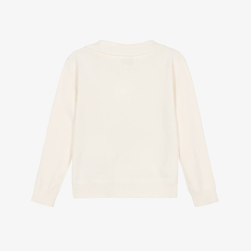 Guess-Boys Ivory Cotton Knit Cardigan with Embroidered Logo | Childrensalon