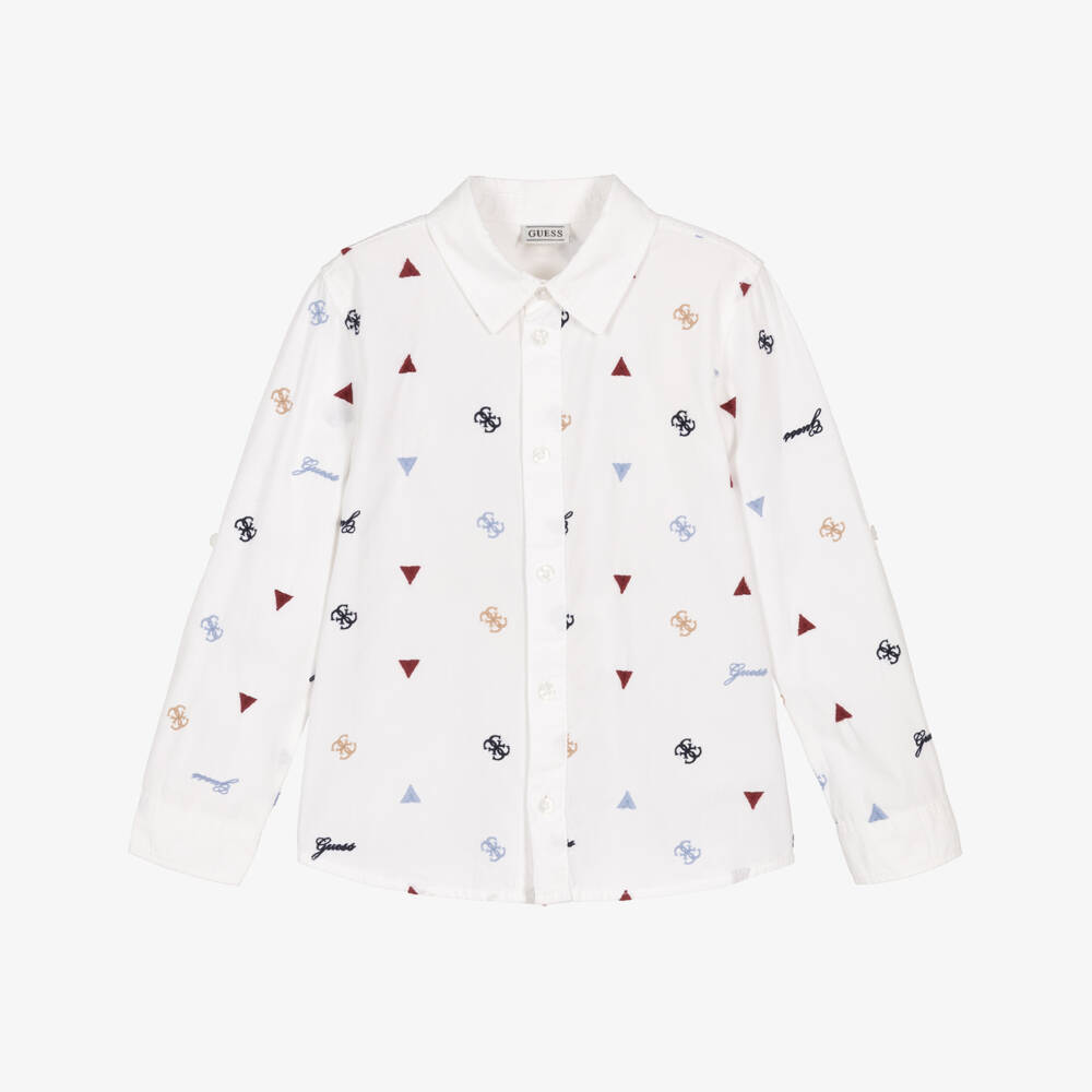 Guess-Рубашка кремовая хлопковая с вышитыми логотипами для мальчиков | Childrensalon