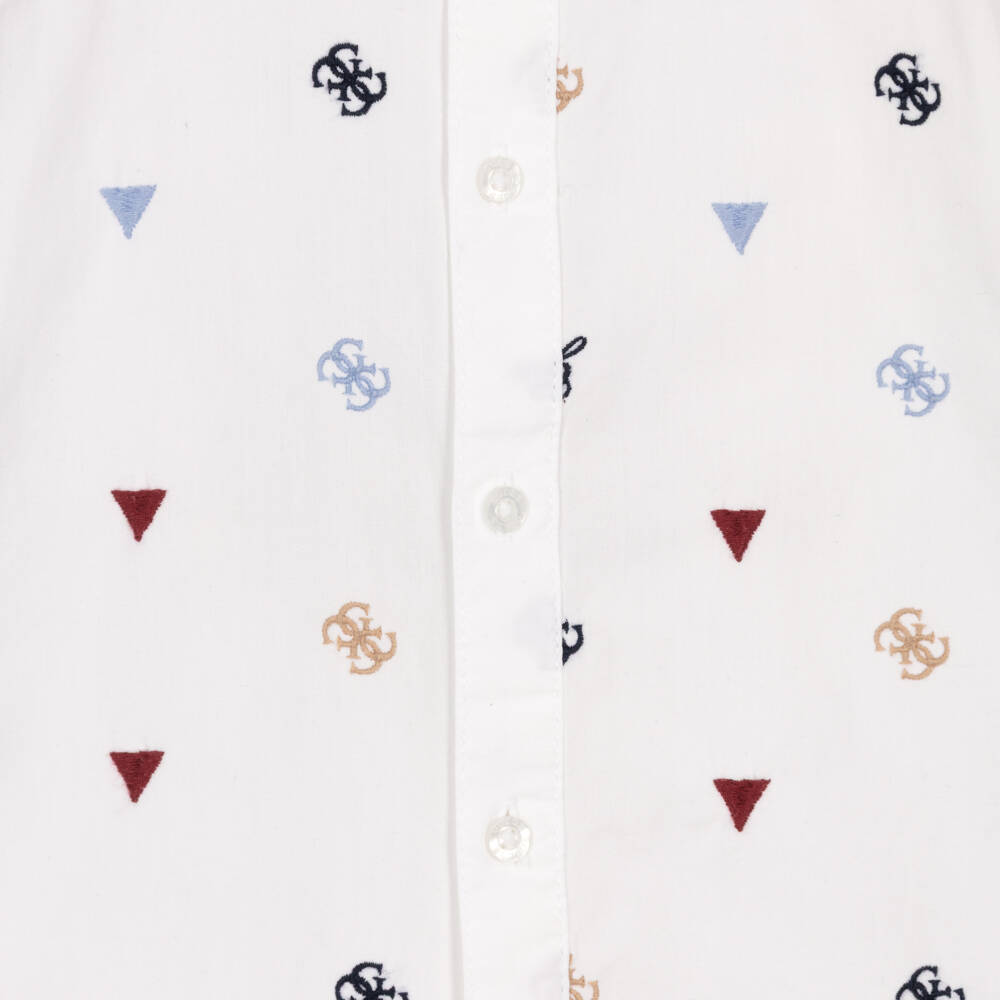 Guess-Boys Ivory Cotton Shirt with Embroidered Logo Pattern | Childrensalon