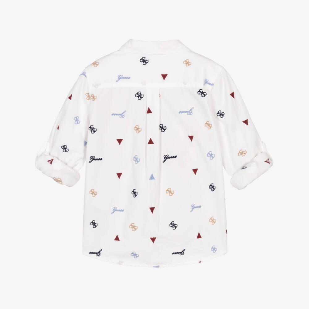 Guess-Boys Ivory Cotton Shirt with Embroidered Logo Pattern | Childrensalon