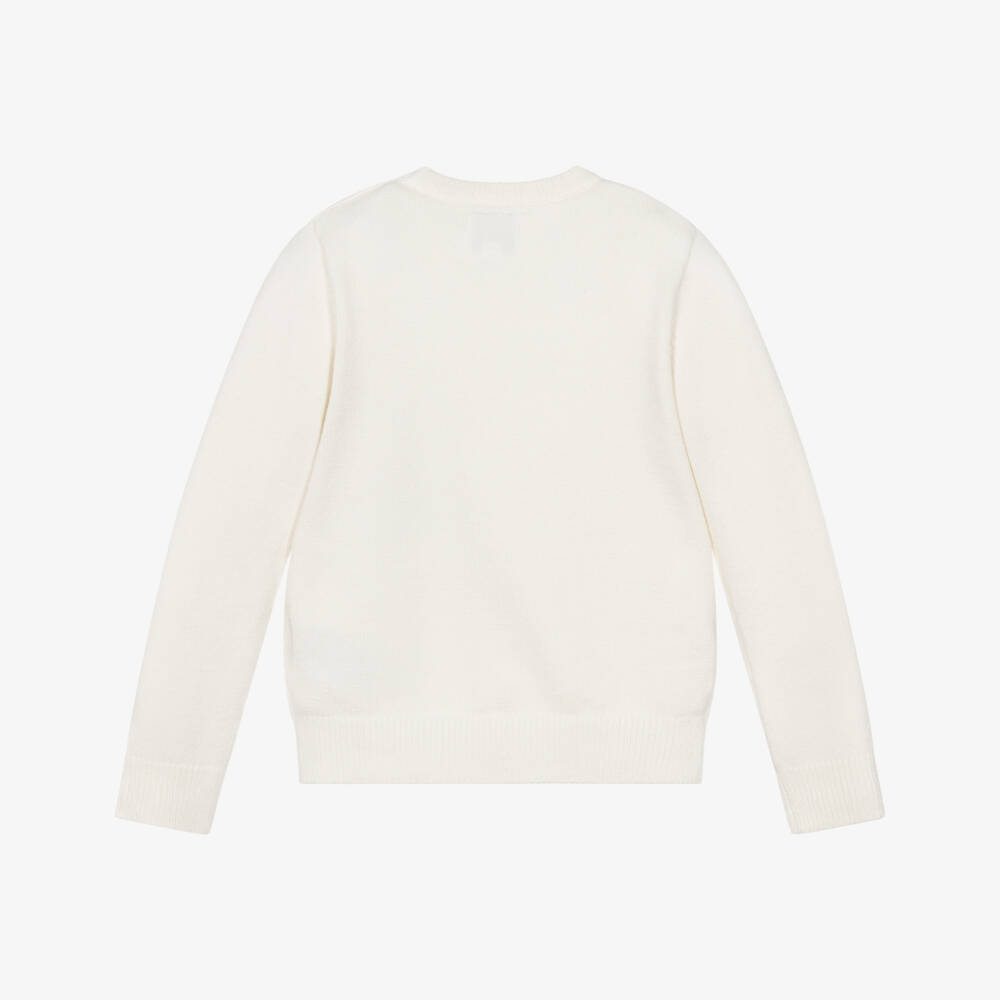 Guess-Boys Ivory Knitted Teddy Bear Motif Sweater | Childrensalon