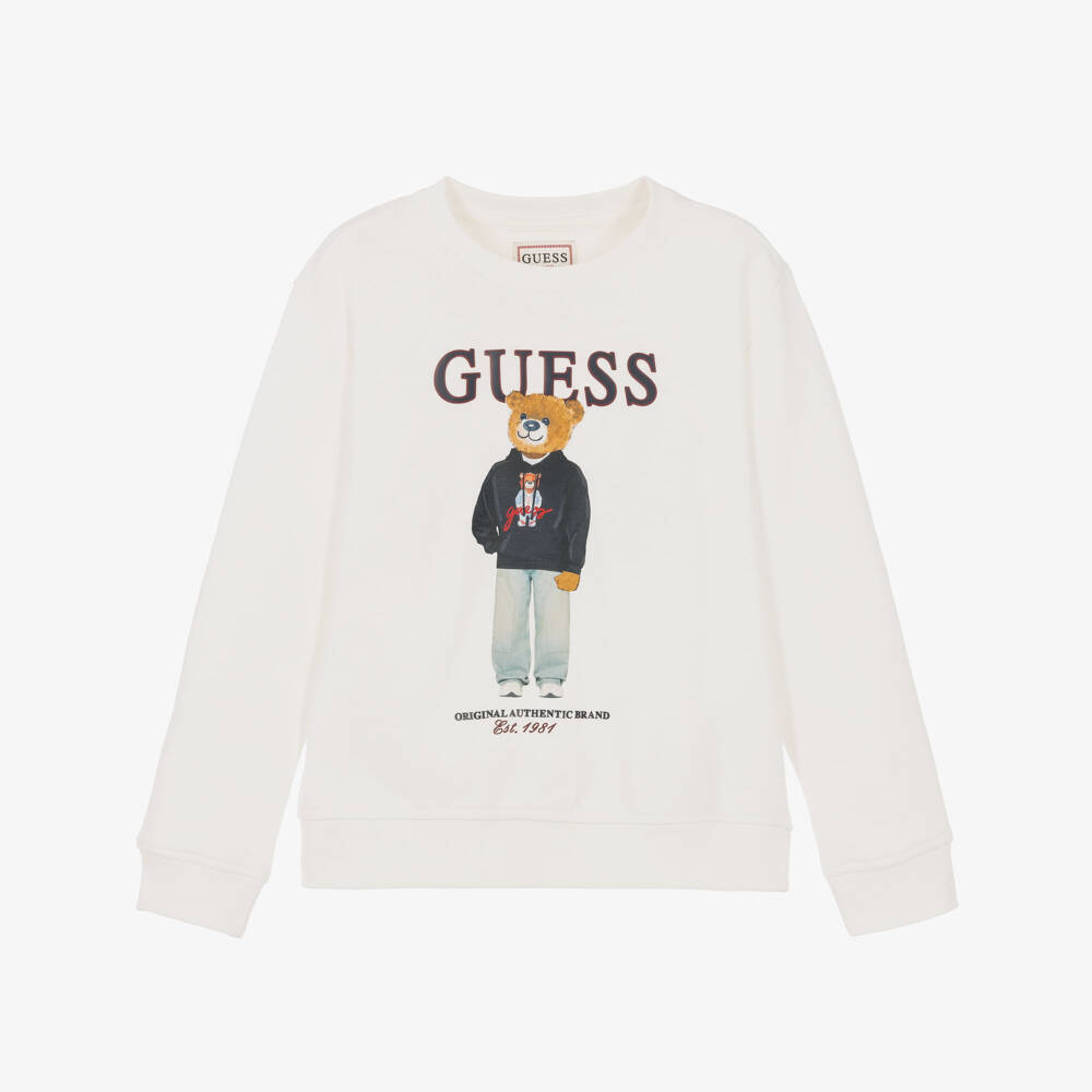Guess-Boys Ivory Sweatshirt with Varsity Bear Print | Childrensalon