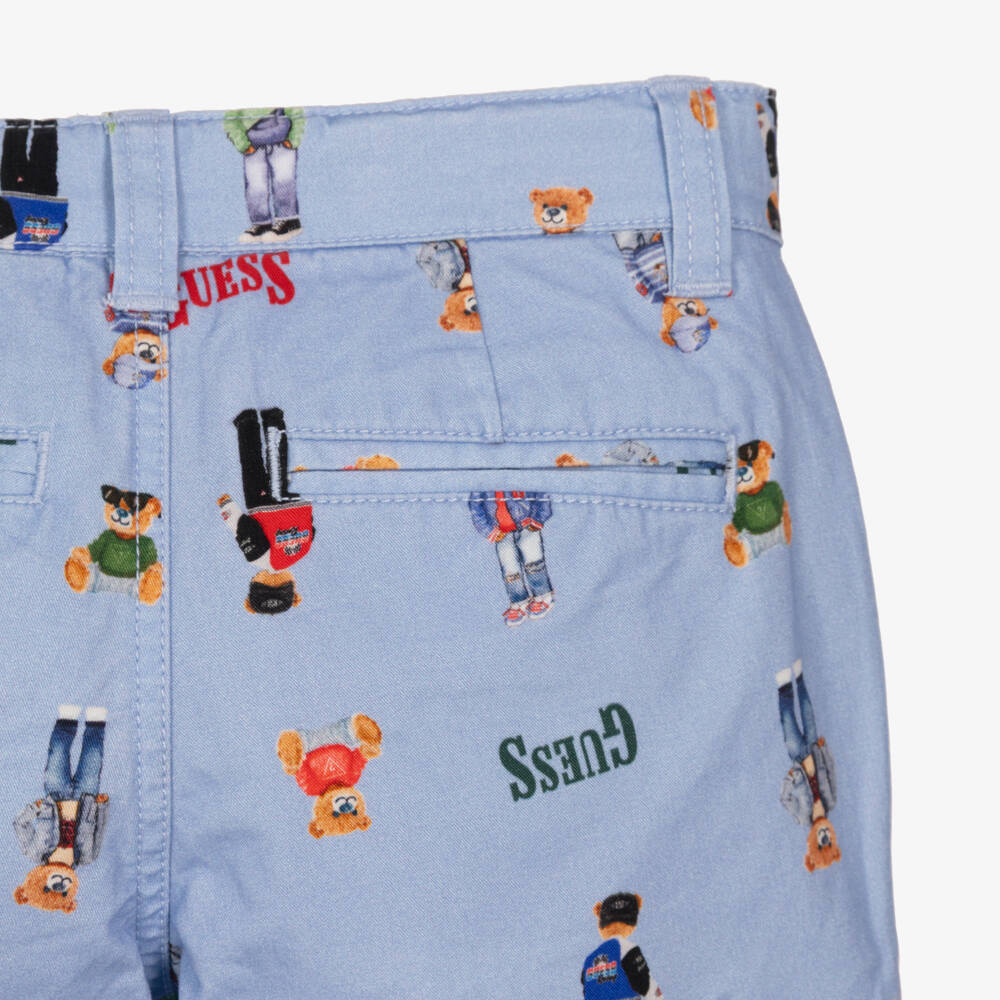 Guess-Boys Light Blue Cotton Shorts with Bears & Logos | Childrensalon