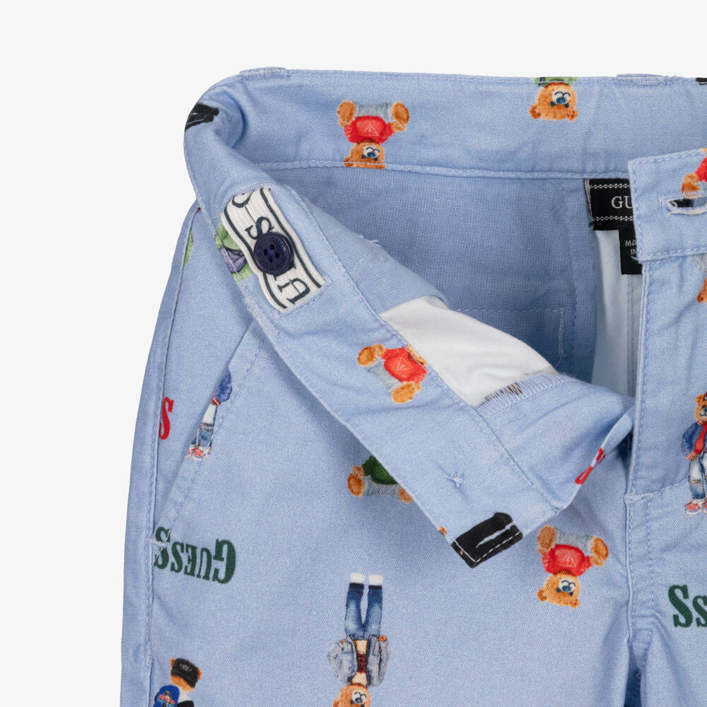 Guess-Boys Light Blue Cotton Shorts with Bears & Logos | Childrensalon