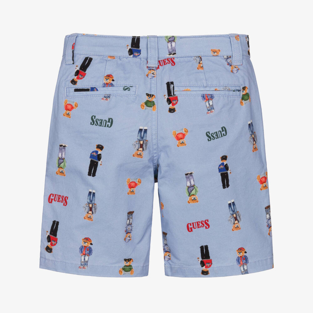 Guess-Boys Light Blue Cotton Shorts with Bears & Logos | Childrensalon
