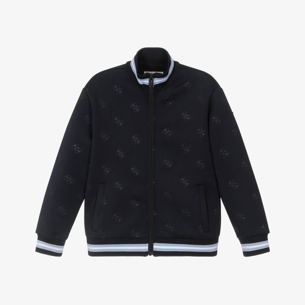 Guess-Boys Navy Blue 4g Logo Scuba Jersey Zip-Up Top | Childrensalon
