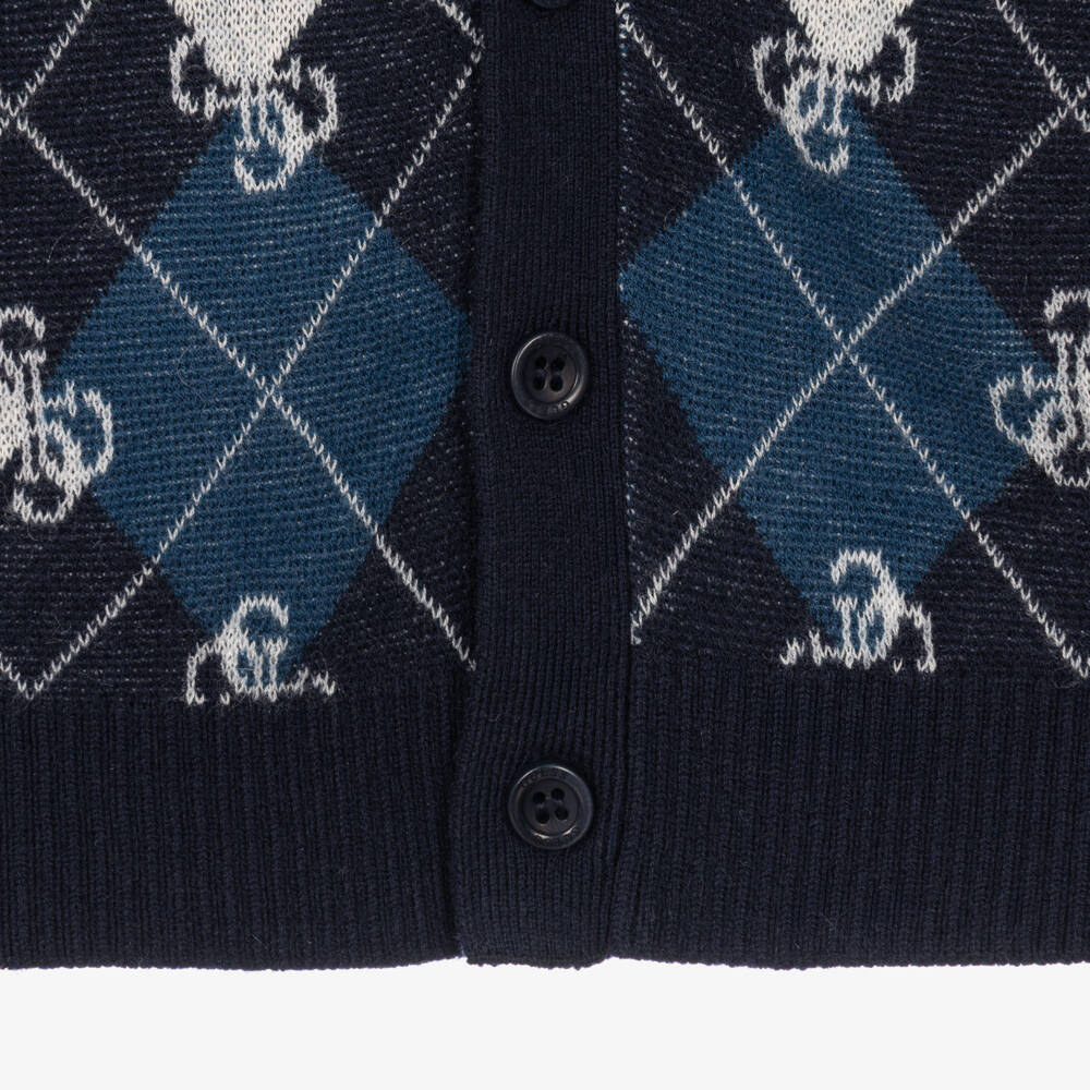 Guess-Boys Navy Blue Argyle Pattern Cardigan | Childrensalon