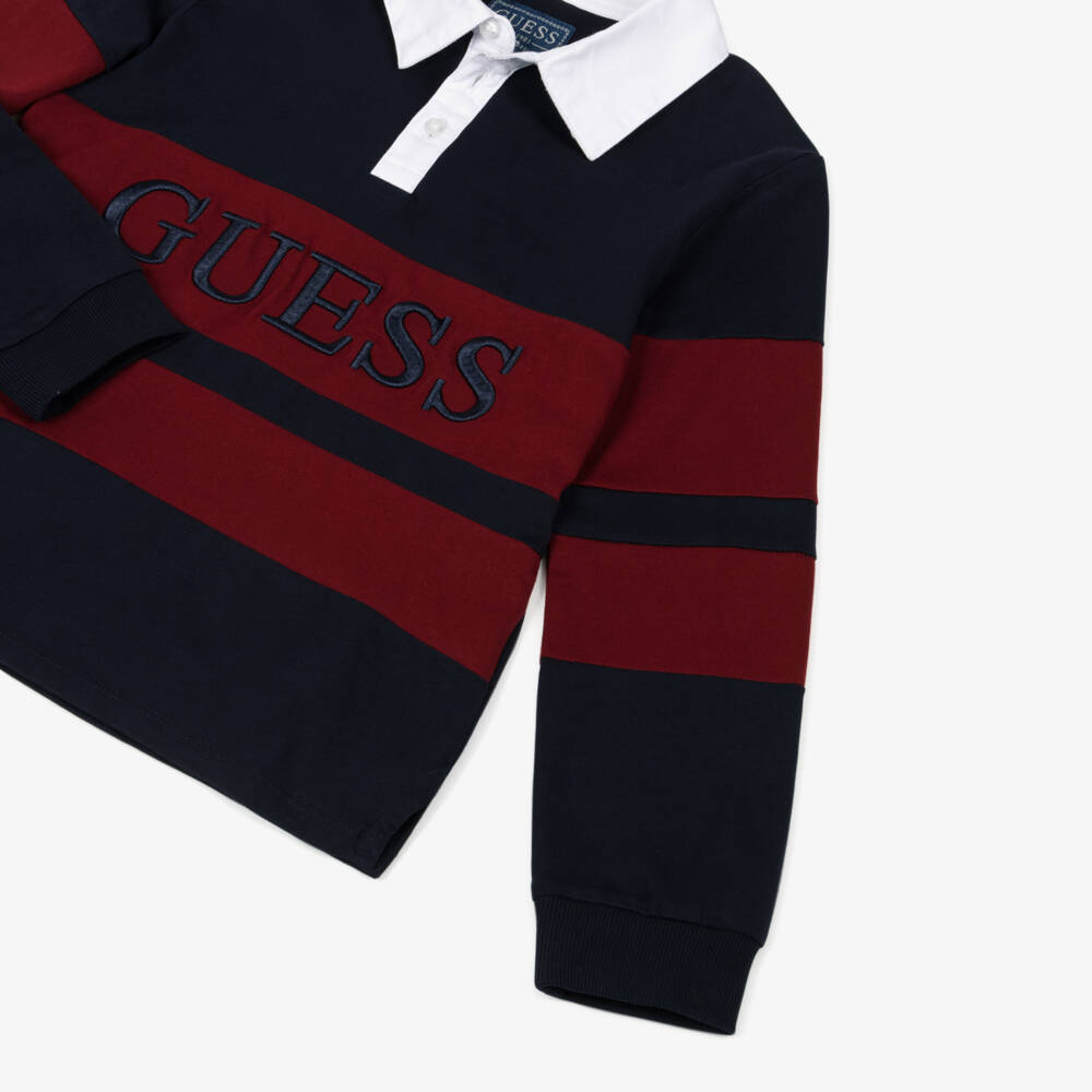 Guess-توب رغبي قطن لون كحلي وأحمر برغندي للأولاد | Childrensalon