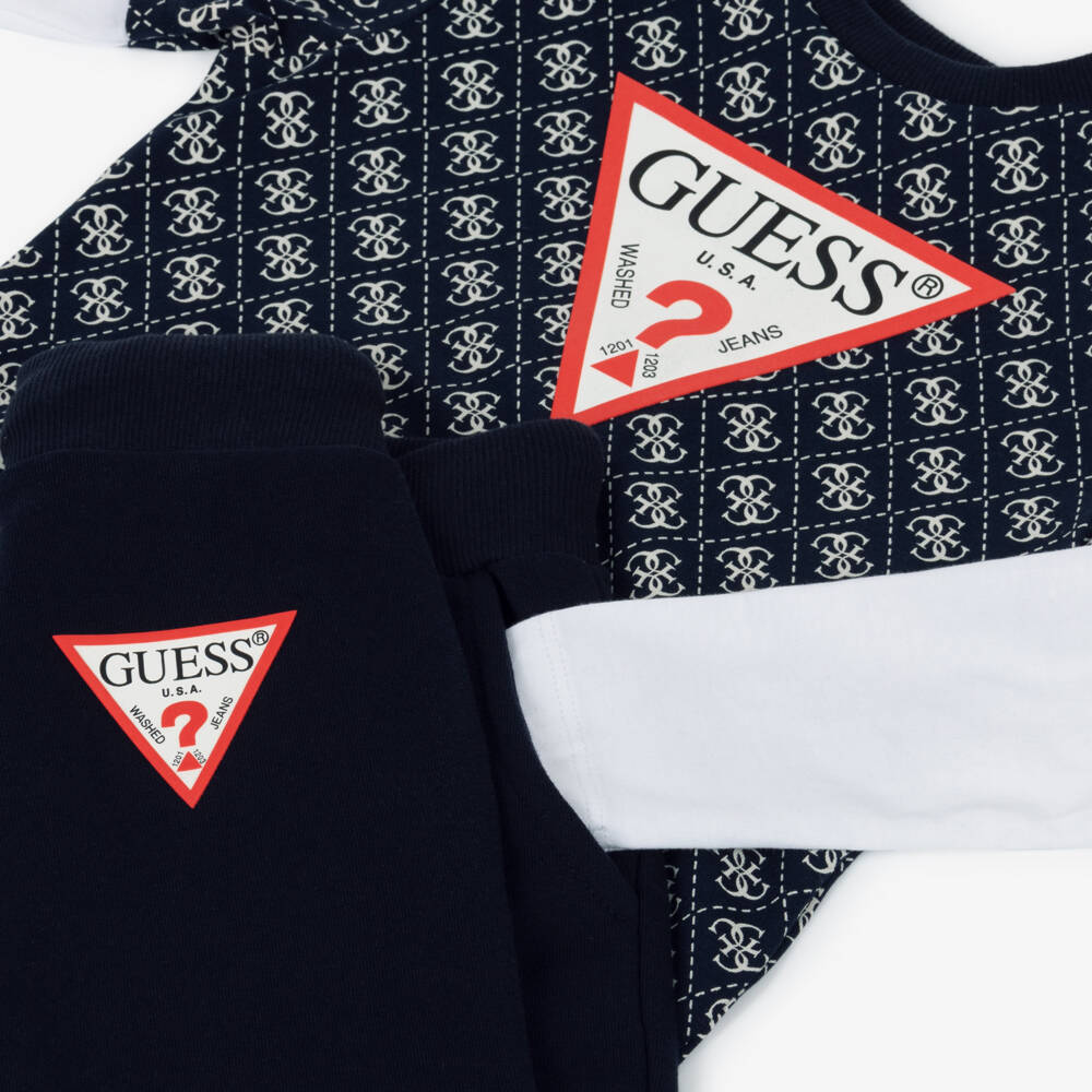 Guess-Boys Navy Blue Cotton 4G Logo Top & Joggers Set | Childrensalon