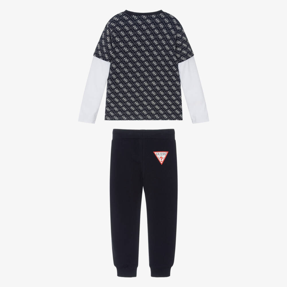 Guess-Boys Navy Blue Cotton 4G Logo Top & Joggers Set | Childrensalon