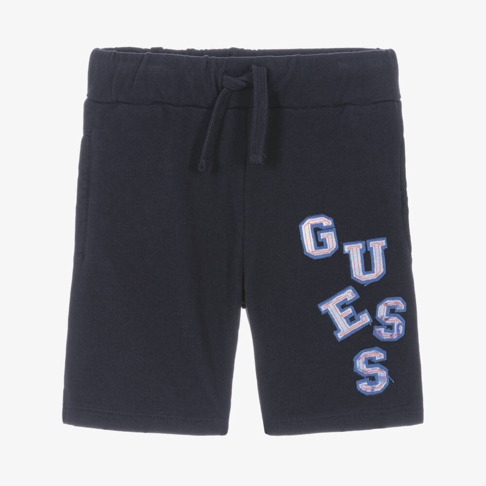 Guess-شورت قطن بشعار مطرز لون كحلي للأولاد | Childrensalon