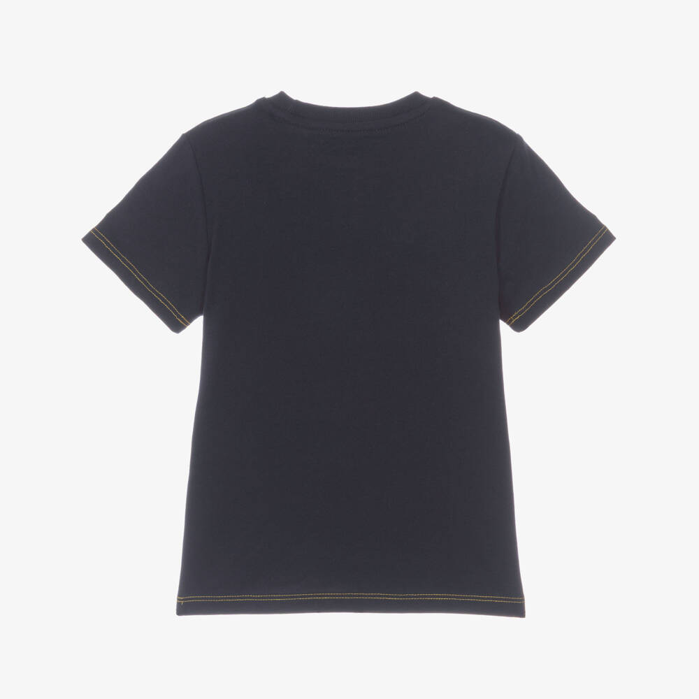 Guess-Boys Navy Blue Cotton T-Shirt with Car & Triangle Logo | Childrensalon