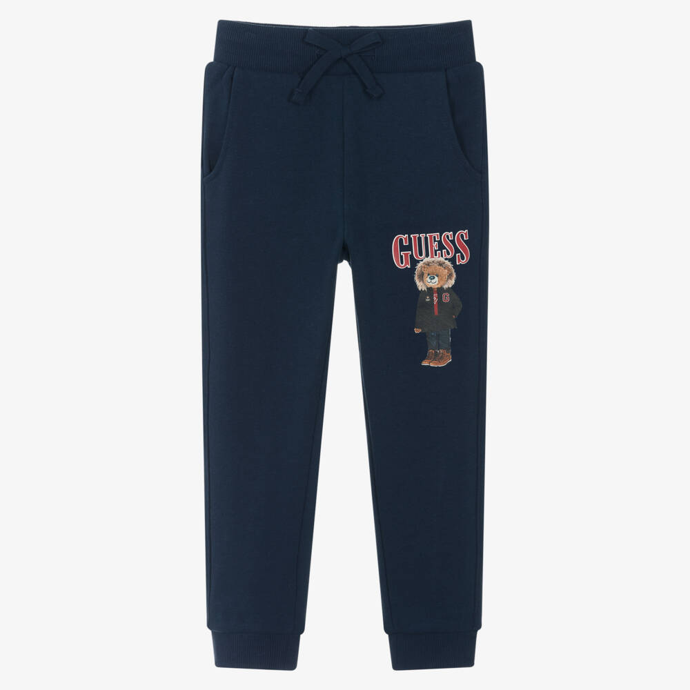 Guess-Boys Navy Blue Cotton Teddy Bear Logo Joggers | Childrensalon