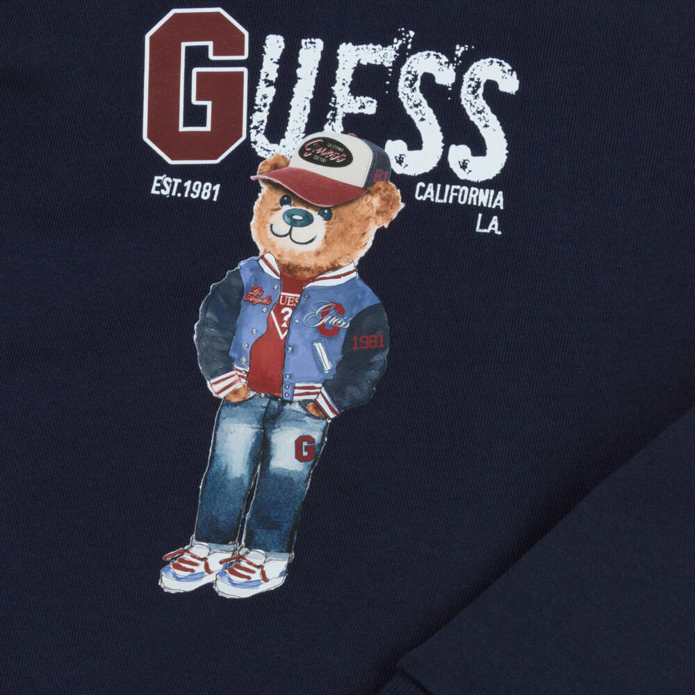 Guess-Boys Navy Blue Cotton Teddy Bear Sweatshirt | Childrensalon