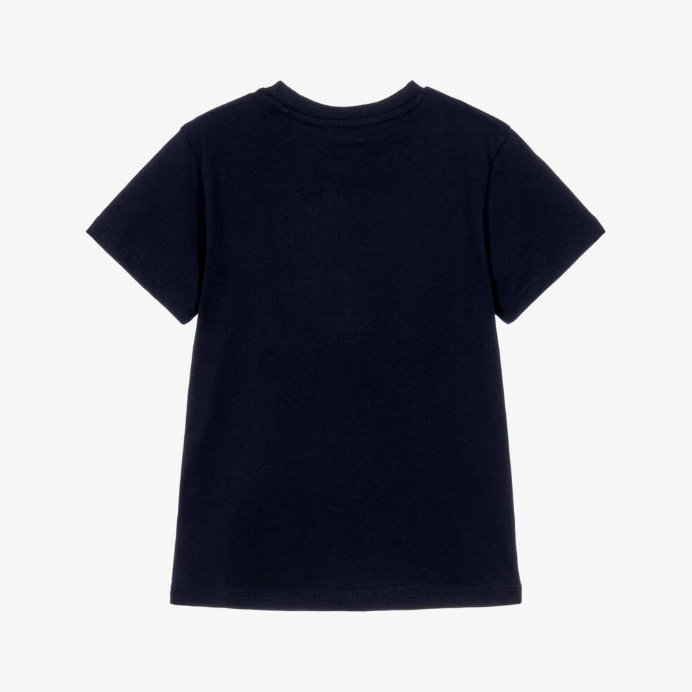 Guess-Boys Navy Blue Cotton Teddy T-Shirt | Childrensalon