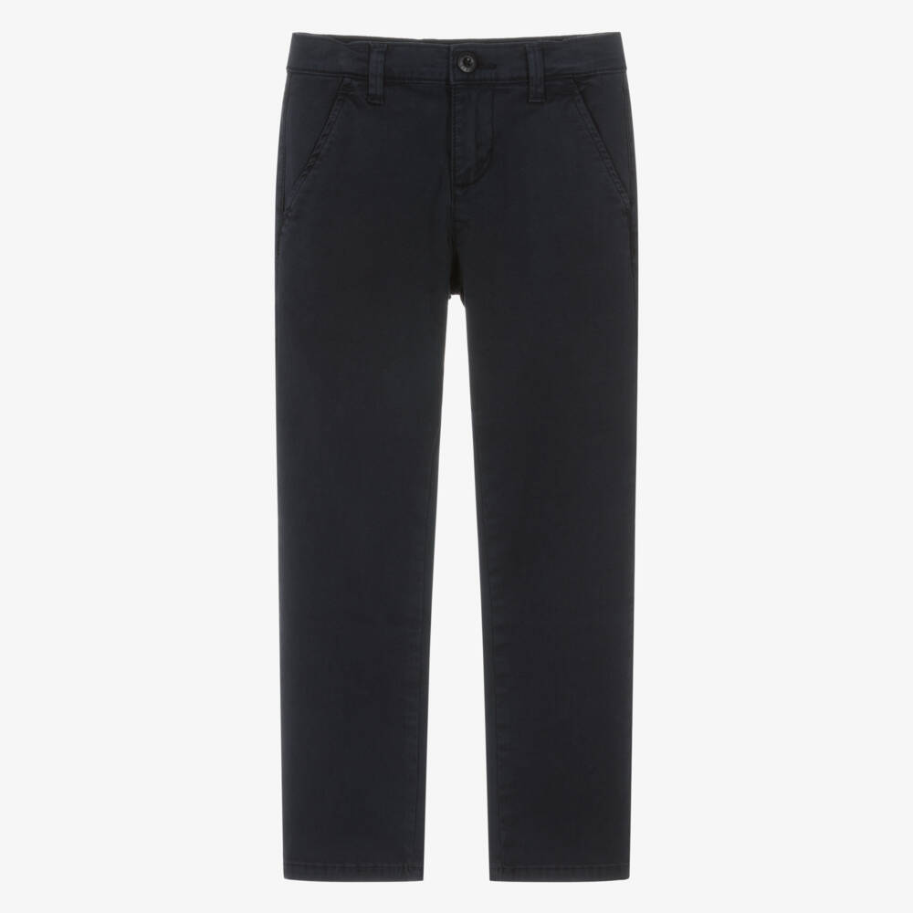 Guess-Boys Navy Blue Cotton Twill Chino Trousers | Childrensalon
