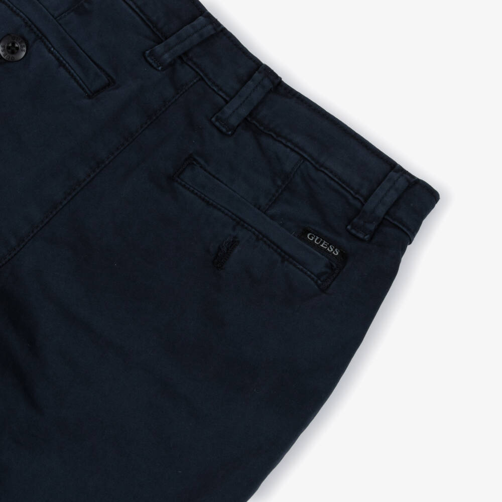 Guess-Boys Navy Blue Cotton Twill Chino Trousers | Childrensalon