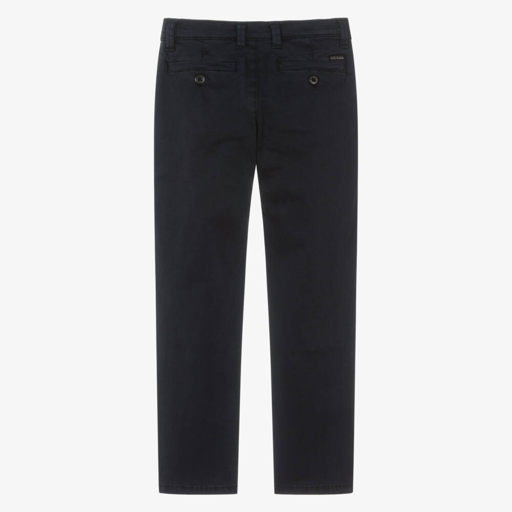 Guess-Boys Navy Blue Cotton Twill Chino Trousers | Childrensalon