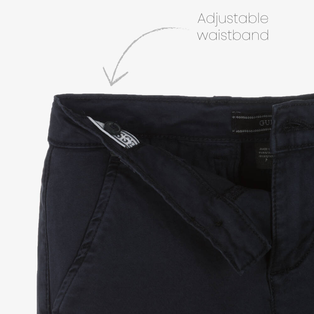 Guess-Boys Navy Blue Cotton Twill Chino Trousers | Childrensalon