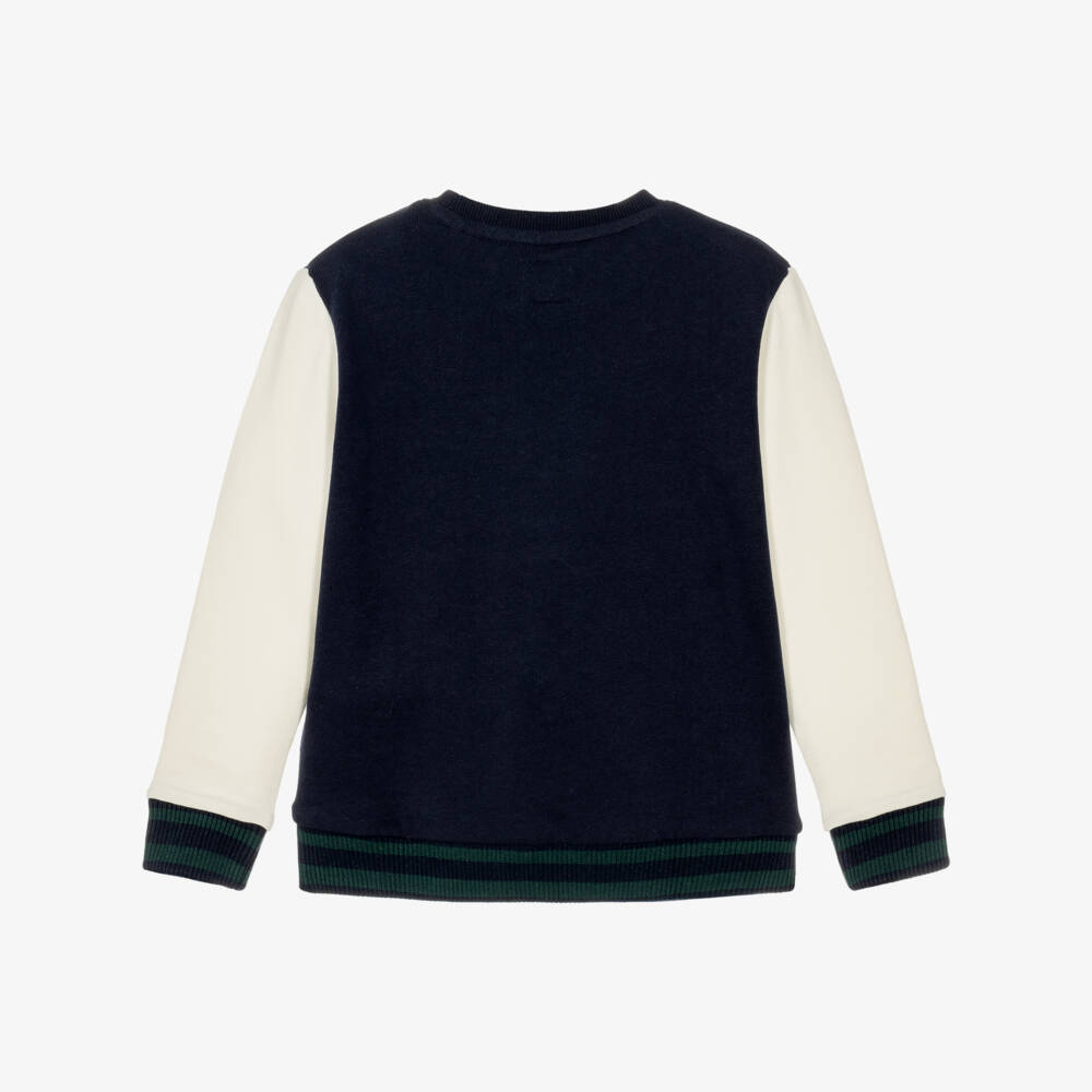 Guess-Boys Navy Blue Cotton Varsity-Style Sweatshirt | Childrensalon
