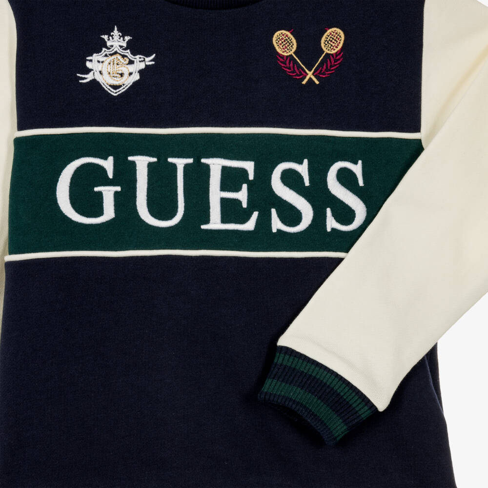 Guess-Boys Navy Blue Cotton Varsity-Style Sweatshirt | Childrensalon