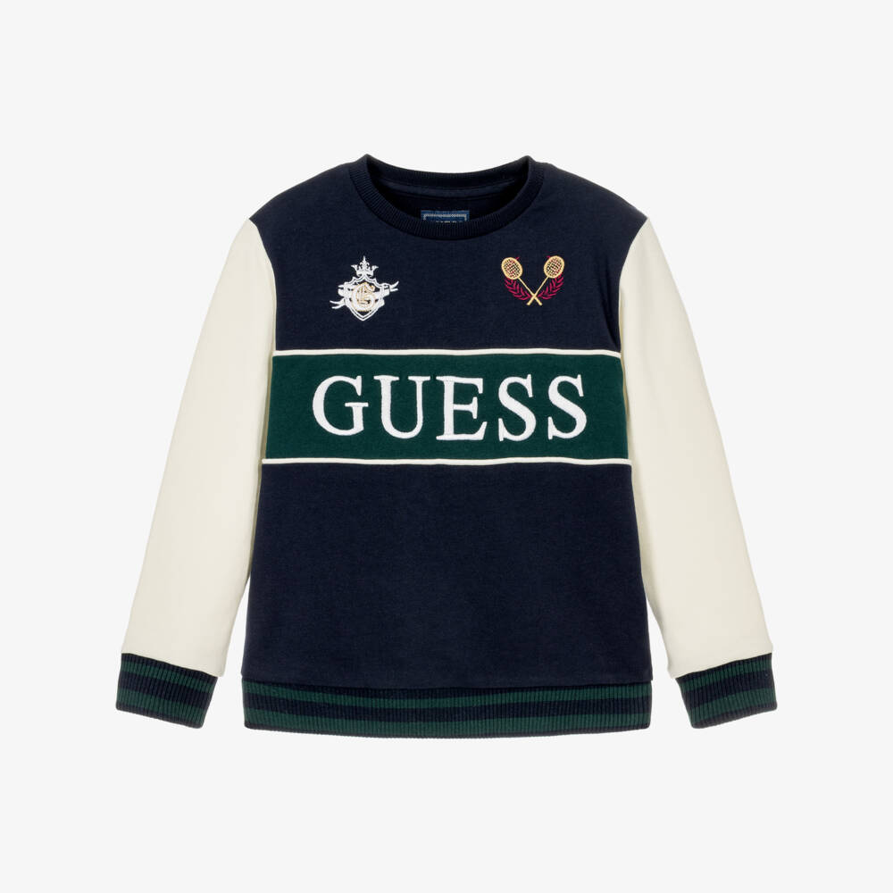 Guess-Boys Navy Blue Cotton Varsity-Style Sweatshirt | Childrensalon